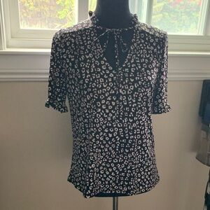 CeCe Black and White Leopard Print Blouse